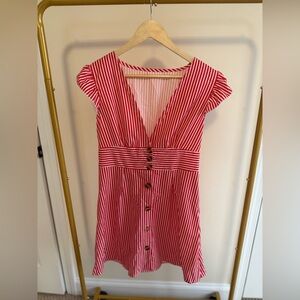 Red Striped Button-Down Women's Dress